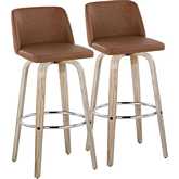 Toriano 30" Swivel Bar Stool White Washed Wood & Camel Leatherette with Chrome Footrest (Set of 2)